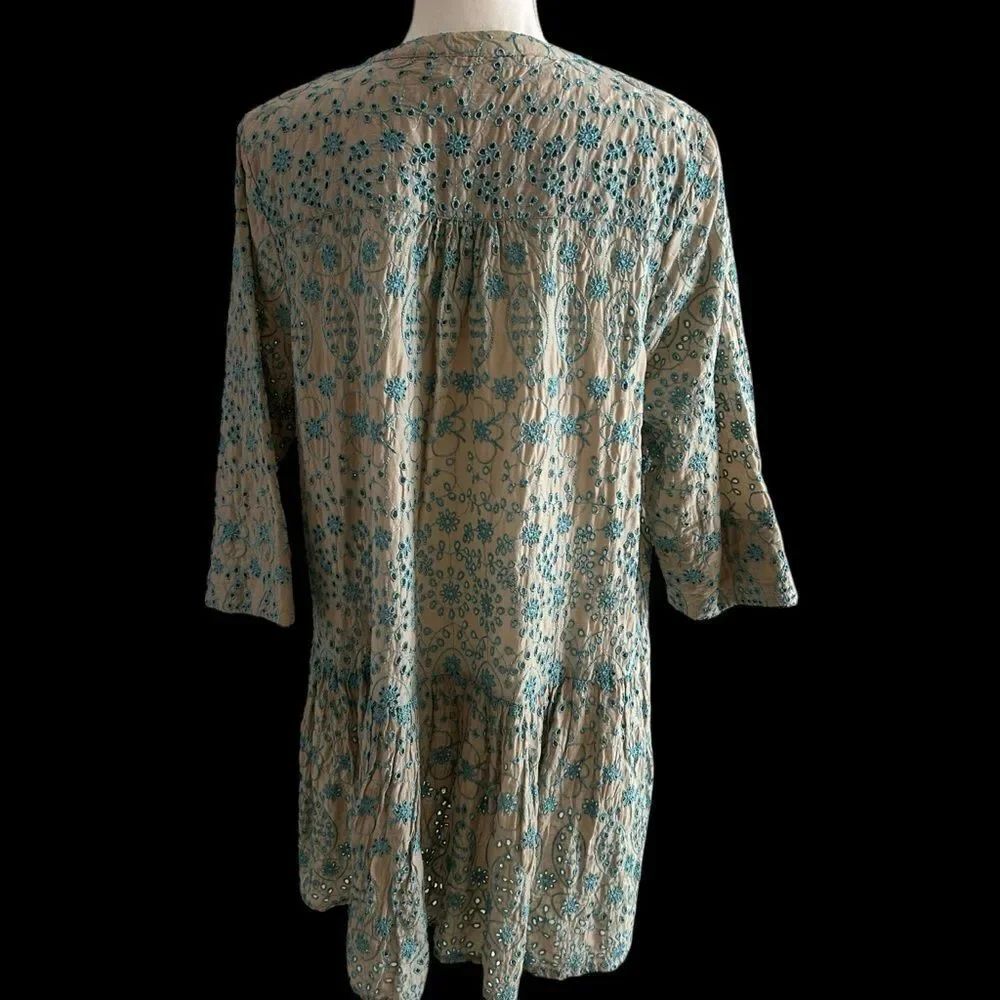 Janis Peace and Love Vintage Embroidered Eyelet Top Tunic Dress Size Large - Picture 5 of 10